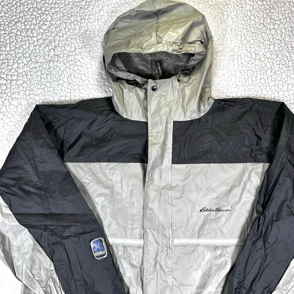 Eddie Bauer Jacket Mens XL Beige PVC Nylon Vented Waterproof Rain Coat - Picture 2 of 15